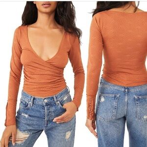 Free People Penny Plunge Neck Stretch Cotton Top NWT​​​​